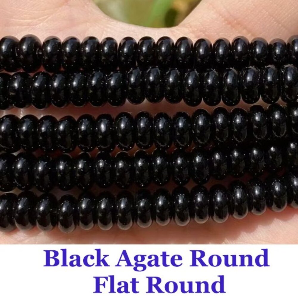 Natural Stone Black Agate   15" Strand